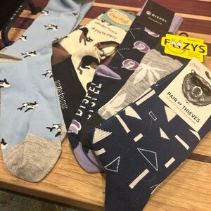 5 Pair  Fun Patterned Socks - Blue, Purple, Black  new